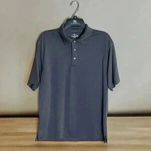 Champions Tour Men's Size Medium Dark Gray Polyester Striped Golf Polo Shirt.